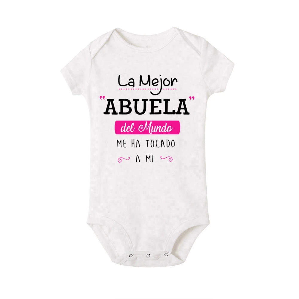 The Best Grandma in The World Spanish Print Baby Bodysuit Infant Summer Romper Funny Newborn Short Sleeve Jumpsuit Infant Outfit