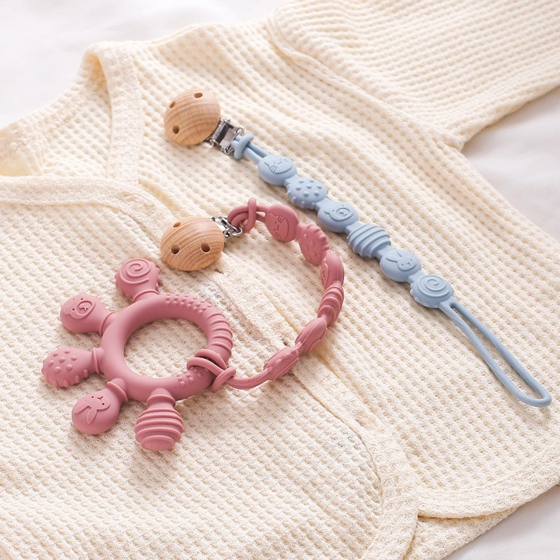 Finger Teether Silicone Pacifier Chain Baby Teether No BPA Teething Ring Gum Baby Care Equipment Silicone Baby Care Utensils