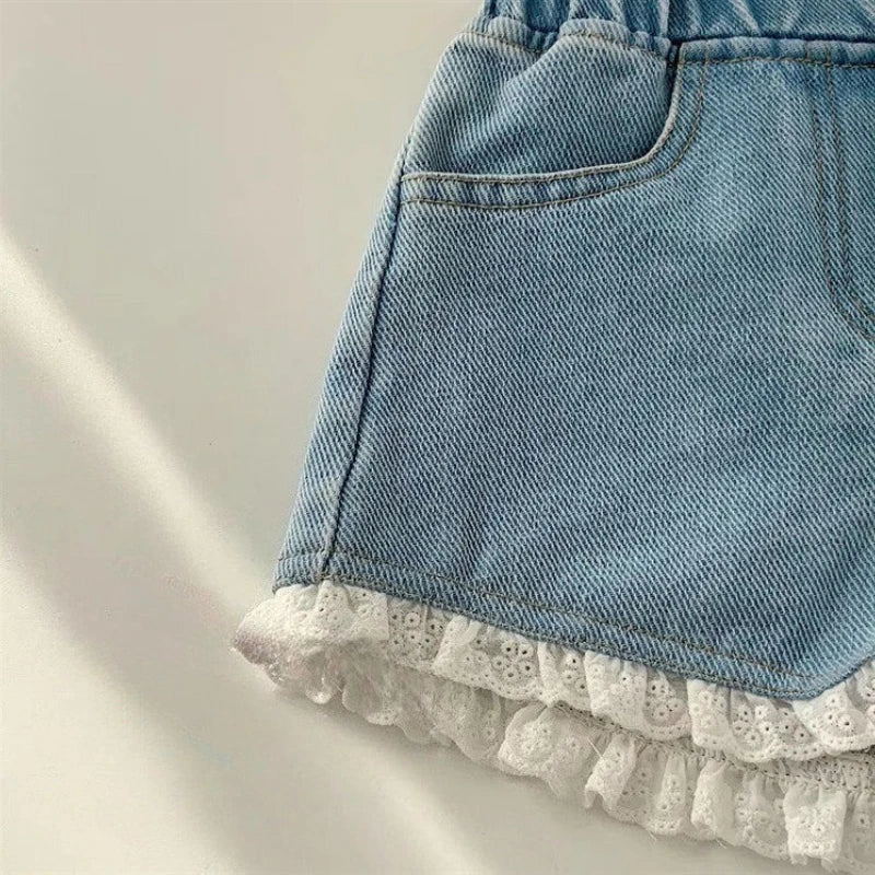 3-12Y Girls' Denim Shorts 2025 Summer New Stylish Pant Fashion Children's Loose Fit Baby Thin Cotton Versatile Blue Short Pants