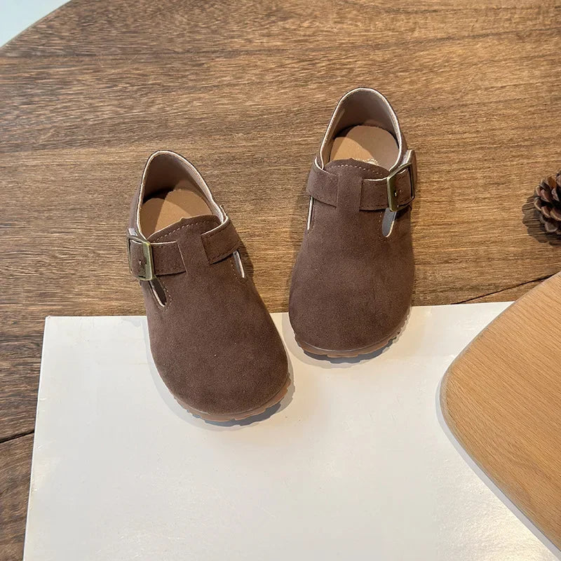 Boys Girls Moccasins Retro Non-slip Sweet Kids Flat Shoes Soft Sole 2024 New Fashion Children Leather Shoes Hook&loop Elegant