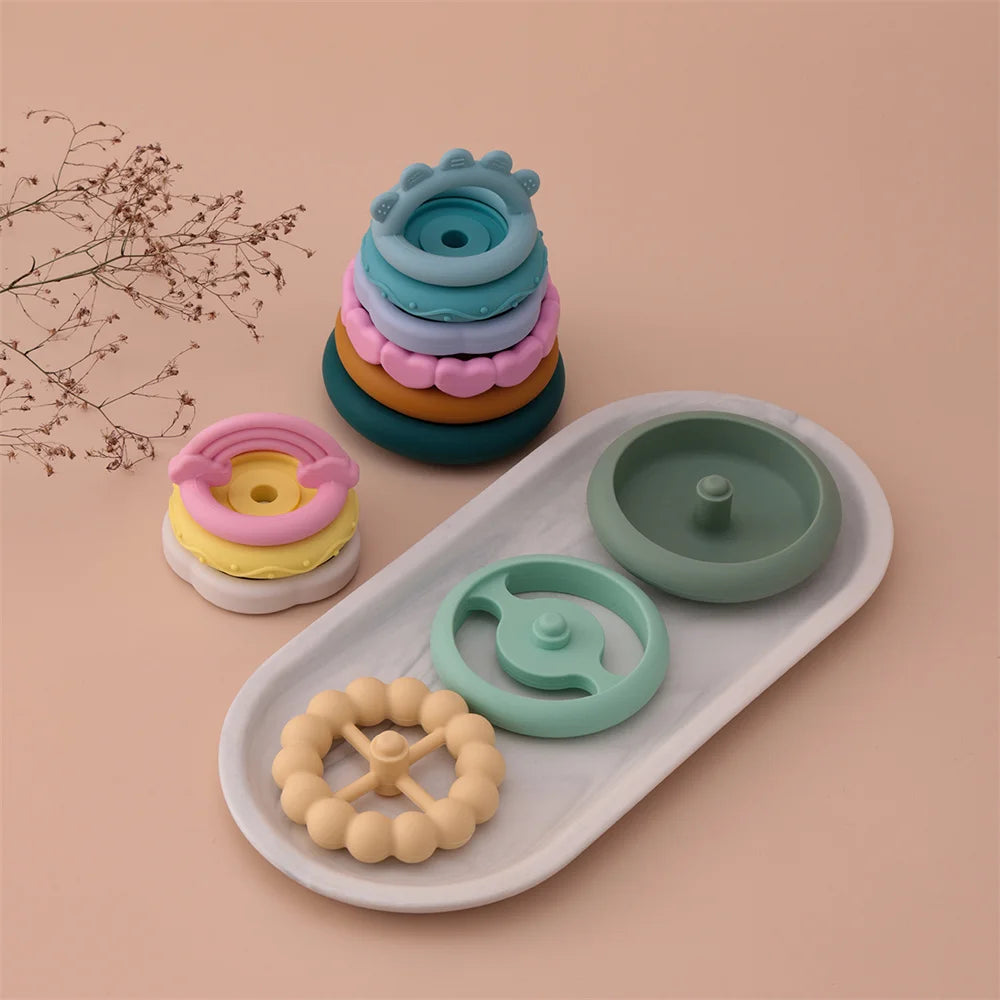 Color Kids 1Set Silicone Stacking Blocks Teether Toy BPA Free Soft Building Montessori Baby Toys 0-12M Safe Chewing Toy