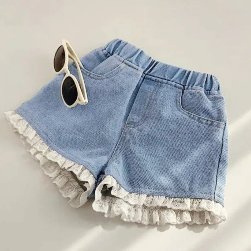 3-12Y Girls' Denim Shorts 2025 Summer New Stylish Pant Fashion Children's Loose Fit Baby Thin Cotton Versatile Blue Short Pants