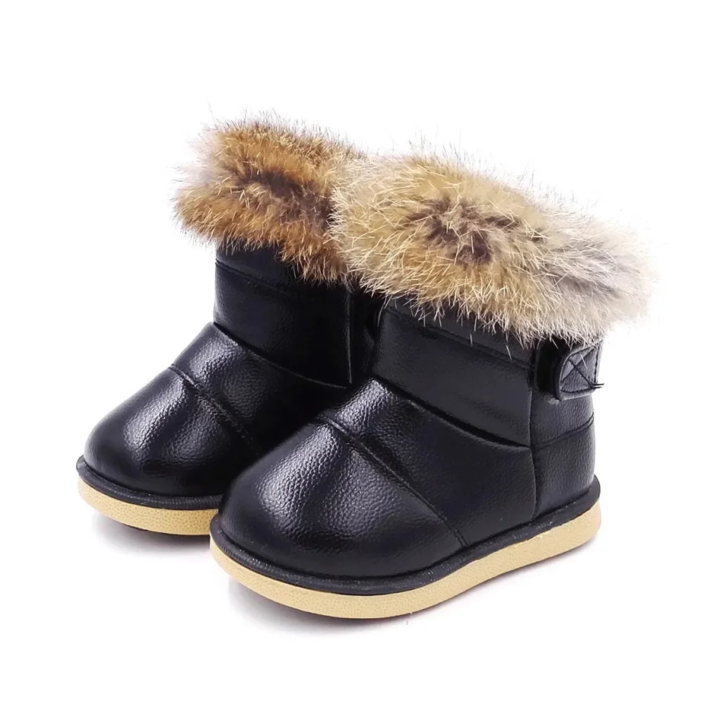 New Winter Baby Girls Boots Casual Warm Rabbit Fur Mid-Calf Boots Shoes Child Slip-On Round Toe Platform Snow Boots Shoes H01259