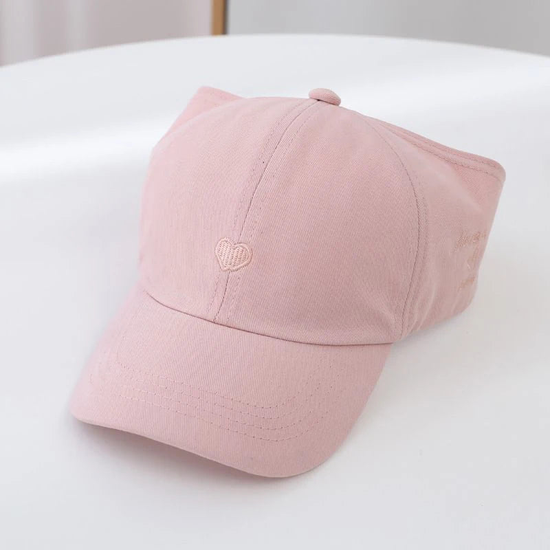 Embroidery Heart Kids Empty Top Hats Korean Girl Summer Sunshade Ponytail Baseball Caps Solid Color Outdoor Children Sun Hats