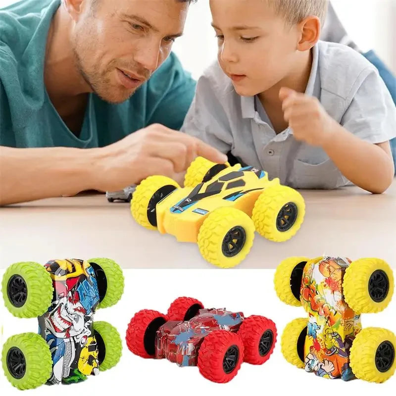 Double-Side Vehicle Inertia Car Collision Automatic Turnover Running Car Toy 360 degrees Rotating Graffiti Color Toys Car Gifts