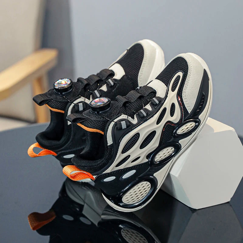 Boys' shoes 2024 New Spring and Autumn Children's sports casual shoes in the children's rotary button breathable mesh shoes