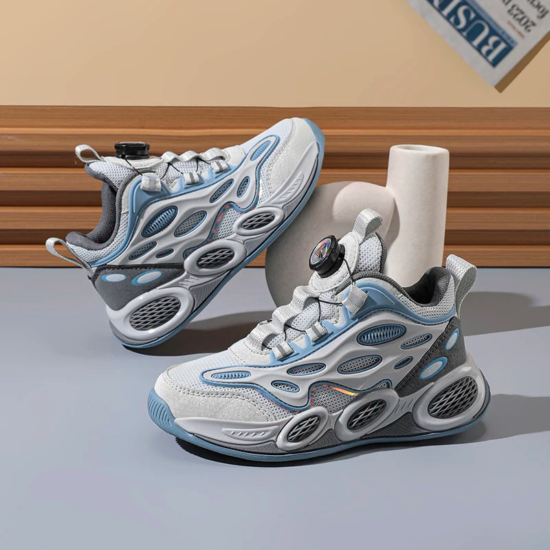 Boys' shoes 2024 New Spring and Autumn Children's sports casual shoes in the children's rotary button breathable mesh shoes