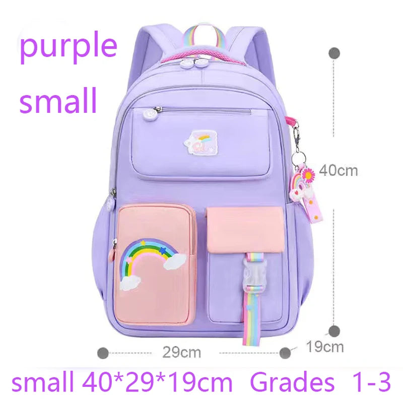 Premium Girls' School Backpack – Macaron Color-Block Design with Rainbow Zipper, Large Capacity Bag for Kids and Teens