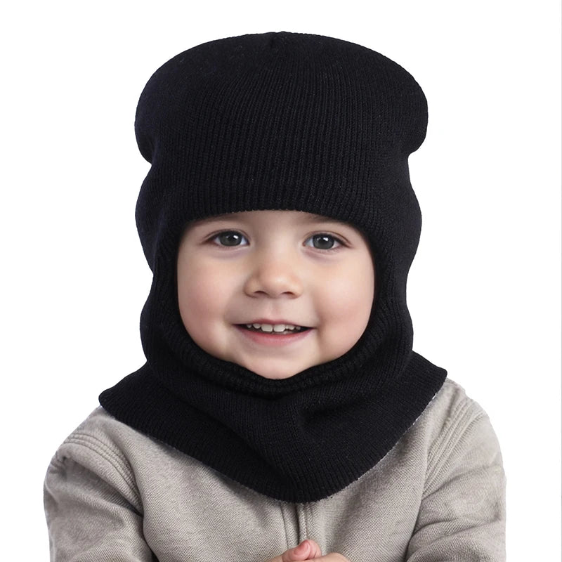 Winter Baby Balaclava Hat Warm Knitted Woolen Beanie Cap Scarf One-Piece Kids Ear Protection Hat Toddler Neckerchief Bonnet 1-7Y