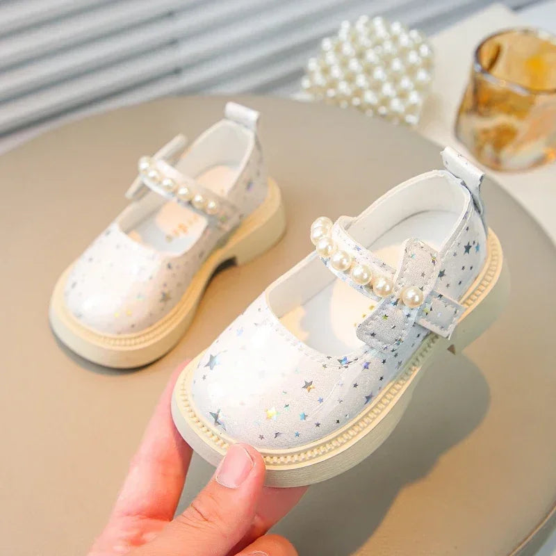 Bling All Over Stars Fashion Leather Shoes for Kids Girls Beading Black Pink White Rubber Children School Dress Shoes New I01163