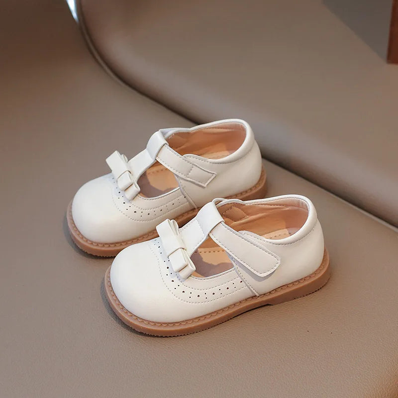 Girl's Bow Princess Shoes Leather Shoes 2025 Spring New Fashion Soft Sole Children's Single Shoes Soft Sole T-strap Kids Shoes