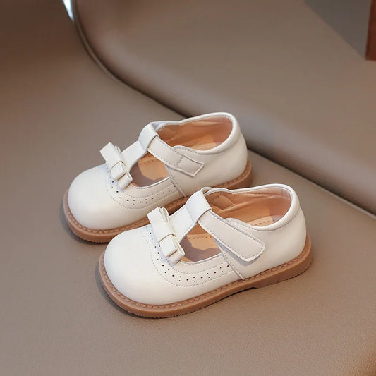 Girl's Bow Princess Shoes Leather Shoes 2025 Spring New Fashion Soft Sole Children's Single Shoes Soft Sole T-strap Kids Shoes