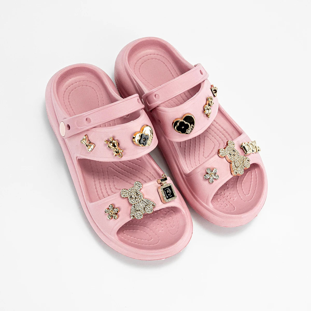 Fashion Popular Family Cartoon Gold Diamond Bear Slippers New Flats Bottom Boys and Girls Non-Slip Soft Bottom Sandals 811