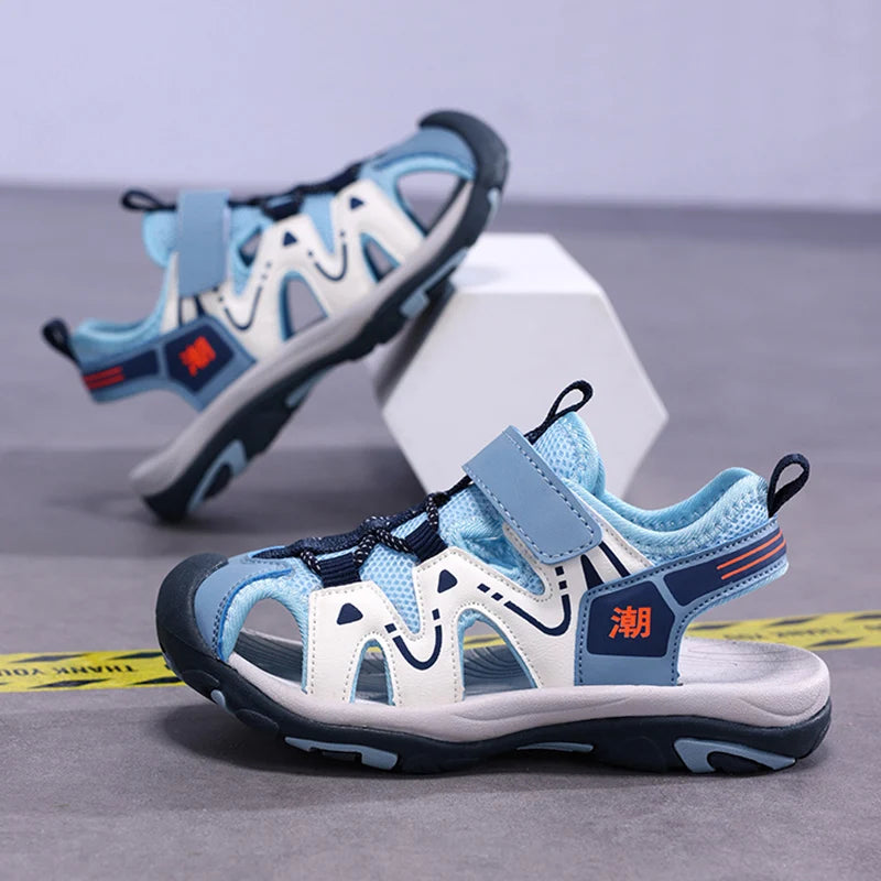 Summer Kids Beach Sandals Shoes Closed Toe Anti Bump Children's Walking Flat Shoe Outdoor Breathable Boy's Soft Sole Sandals