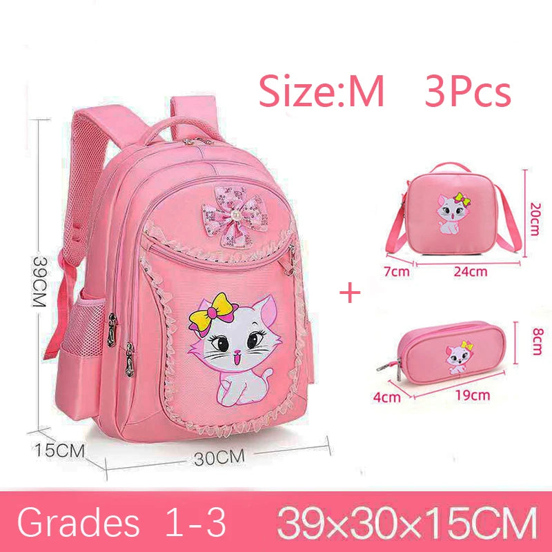 Pink Cat Backpack for Girls – Cute Bowknot Cartoon School Bag, Princess Style Bookbag for Kindergarten and Primary School