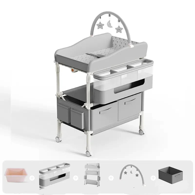 6-in-1 Portable Baby Care Station - Foldable Changing Table with Removable Bath Tub, Massage Mat & Storage Organizer