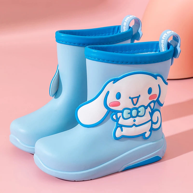 Kawaii Sanrio Children's Short Rain Boots Outdoor Anti-Slip Wear-Resistant Girls' Waterproof Shoes Fashion Winter Warm Rain Shoe
