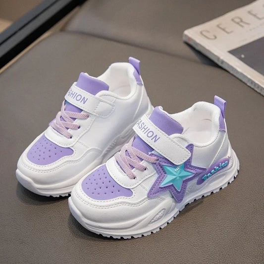 Girls Sports Shoes Princess Style Sweet Stars Kids Sneakers Thick Soft Sole 2025 New Fashion Children Running Shoes Hook&loop