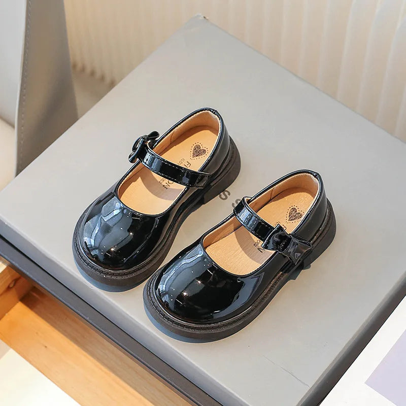 Little Girl Leather Shoes Black Kids School Uniform Mary Jane Shoes Sweet Side Bowknot Children Versatile Causal Shoes Fashion