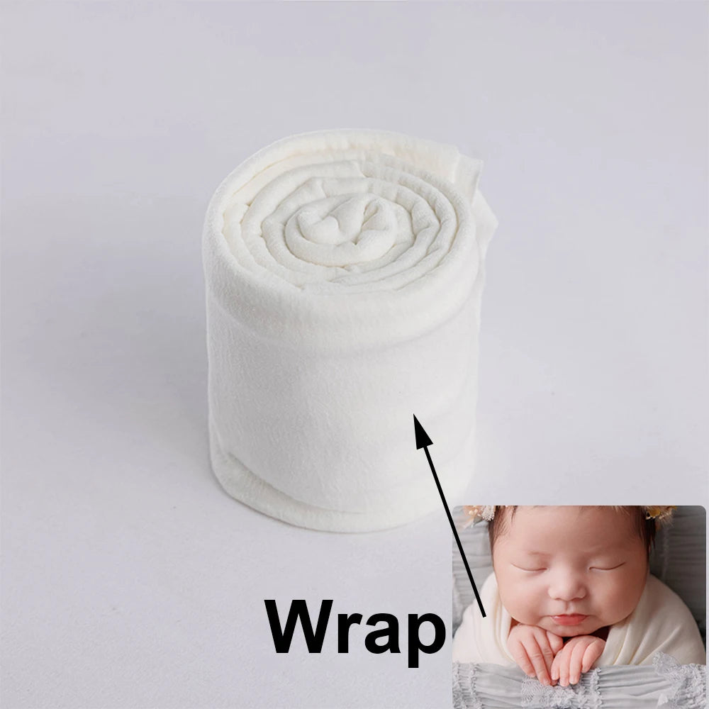 Newborn Wrap Photography White Cotton Stretch Wrapping Lace Hat Pillow Feather Mat Photo Props Artificial Flower Decoration Prop