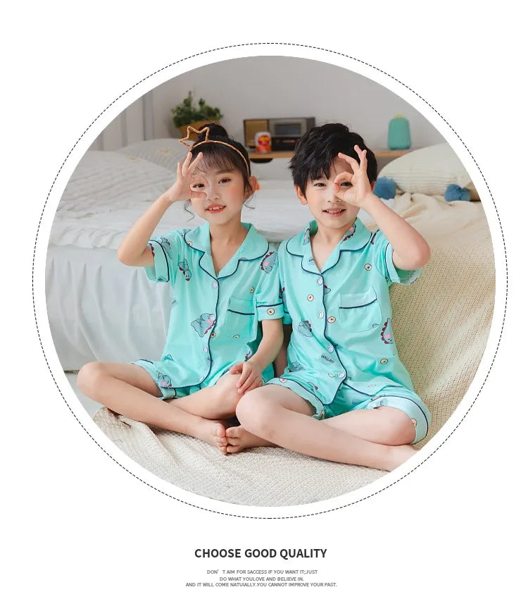 Summer Children's Pajama Set – Soft Cotton Sleepwear with Dinosaur Print for Boys and Girls, Comfortable Home Nightwear for Kids and Toddlers