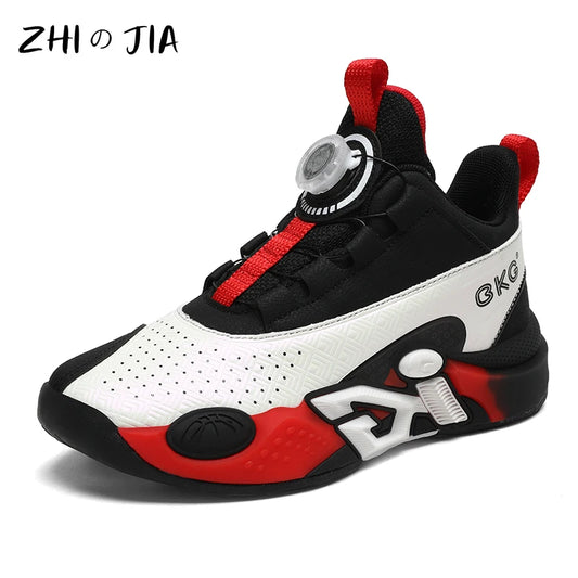 Children's Training Basketball Shoes Boys' Spring New Rotating Buckle Sneakers Youth Fashion Leather Breathable Footwear 32-41