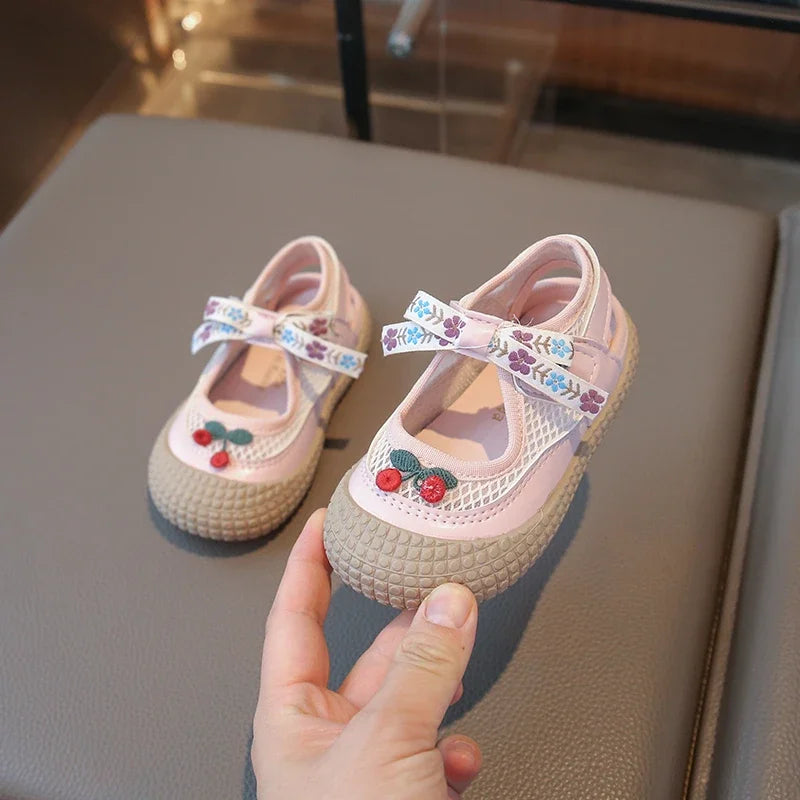 Baby Girls Sandals Cut-outs Cherry Children Beach Shoes Toddler Kids Summer Princess Shoes Anti Slip Soft Sole Babies Sandals