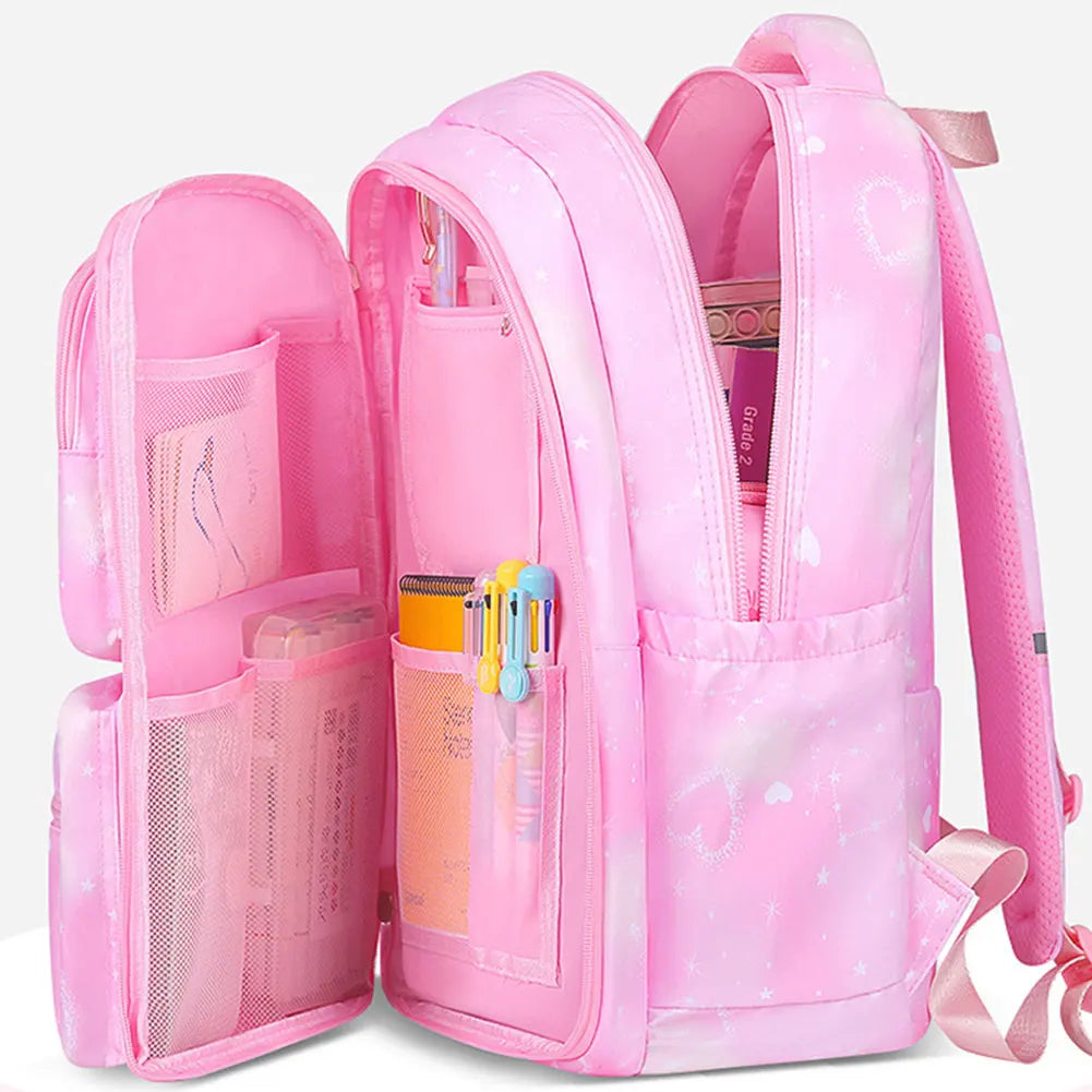 Girls' School Backpack – Macaron Color-Block Design with Rainbow Zipper, Premium Large-Capacity Bag for Kids and Teens