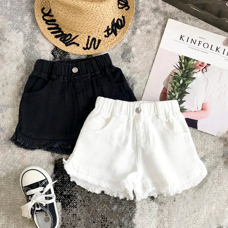 Children's Summer New Solid Color Korean Pants Girls Casual White Jeans Children Black Shorts Baby Hot Pants Kids Shorts