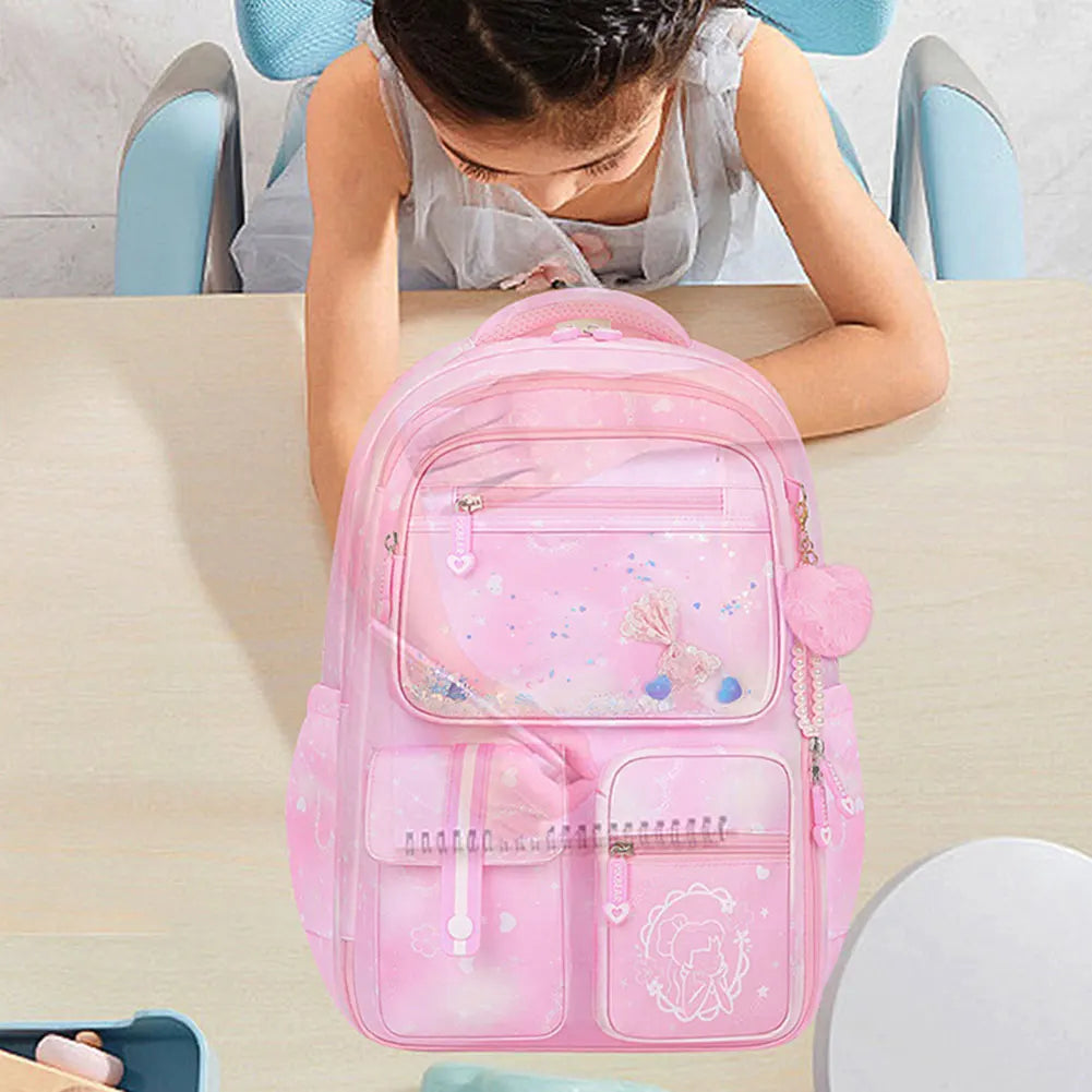 Girls' School Backpack – Macaron Color-Block Design with Rainbow Zipper, Premium Large-Capacity Bag for Kids and Teens