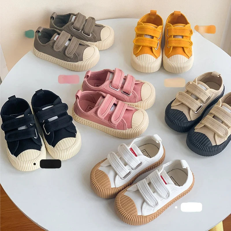 Children Canvas Shoes for Boys and Girls Spring Autumn Hook and Loop Shoes Soft Bottom Breathable Toddler Baby Biscuit Shoes