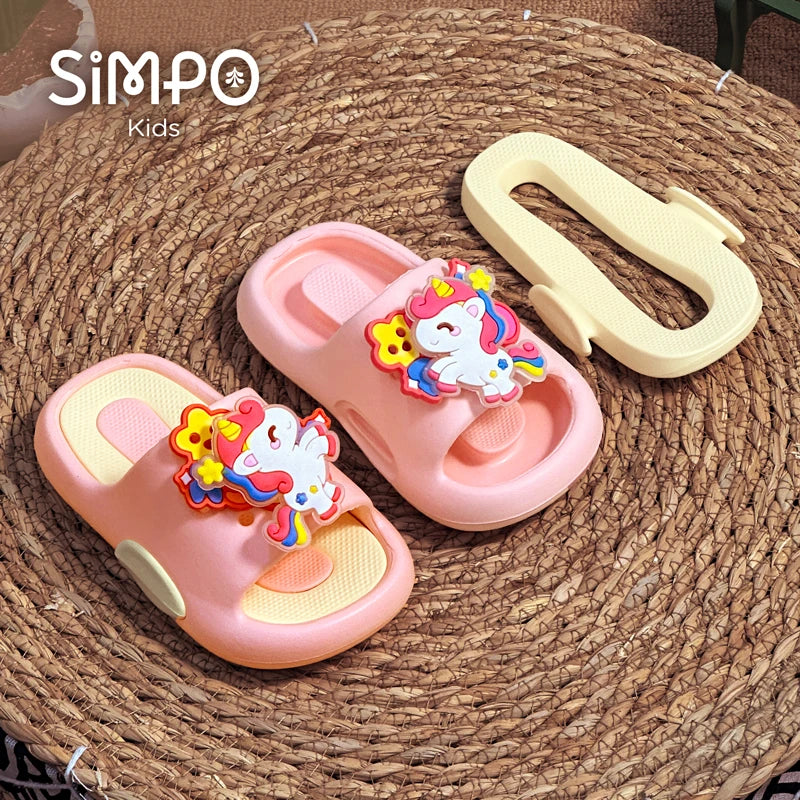 Rotating Unicorns Summer Cute Girl's Slippers Soft And Thick Sole Anti-slip Toddler Slides Children Slip On Footwear