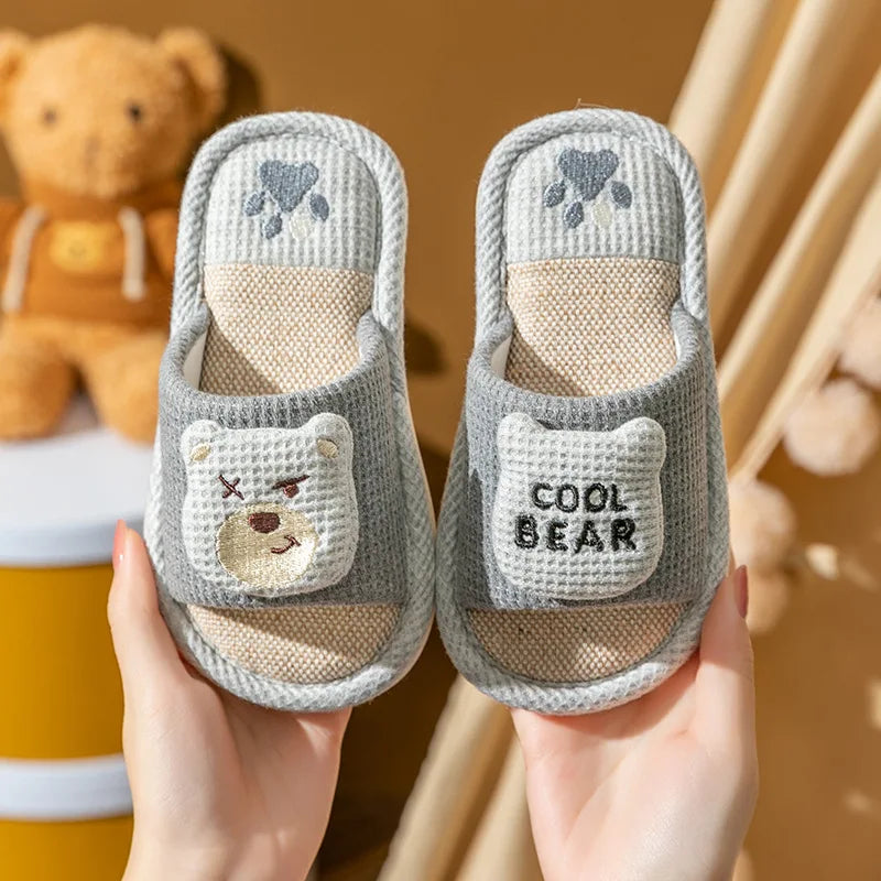 Litfun New Kids Slippers Linen Home Boys Girls Slippers Cartoon Rabbit Summer Indoors Kids Slides Comfort Non-slip Kids Sandals