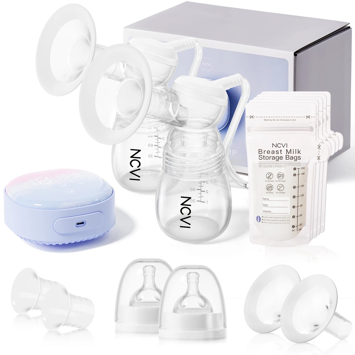 NCVI Rechargeable Electric Breast Pump, , 4 Modes & 9 Suction Levels, Ultra-Quiet, LED Touch Display, Portable, BPA-Free