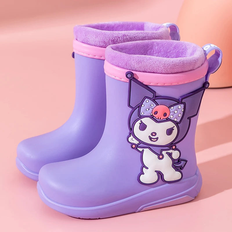 Kawaii Sanrio Children's Short Rain Boots Outdoor Anti-Slip Wear-Resistant Girls' Waterproof Shoes Fashion Winter Warm Rain Shoe