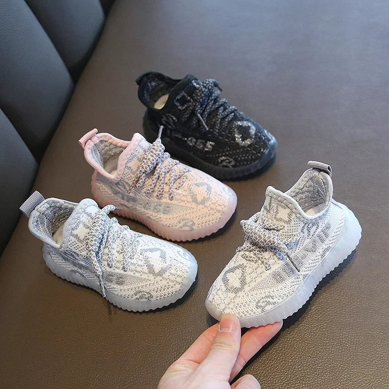 Boys Girls Cool Colorful Unique Fashion Non Slip Round Toe Outdoor Sport Soft Sole Shoes Children's Woven Mesh Breathable Casual