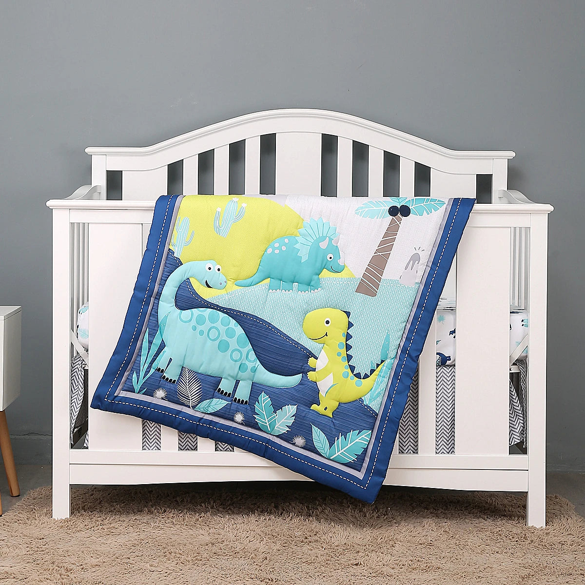 3Pcs Luxury Super Soft Breathable Cot Bedsheets Crib Bedding Set for Kids Baby Boys (Baby Comforter Fitted Sheet Crib Skirt)