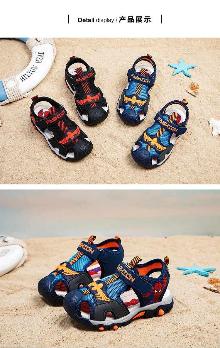 Summer Kids' Sports Sandals – Breathable Hollow-Out Design, Non-Slip Soft Soles for Boys and Girls in Black, Red, Gray, and Blue