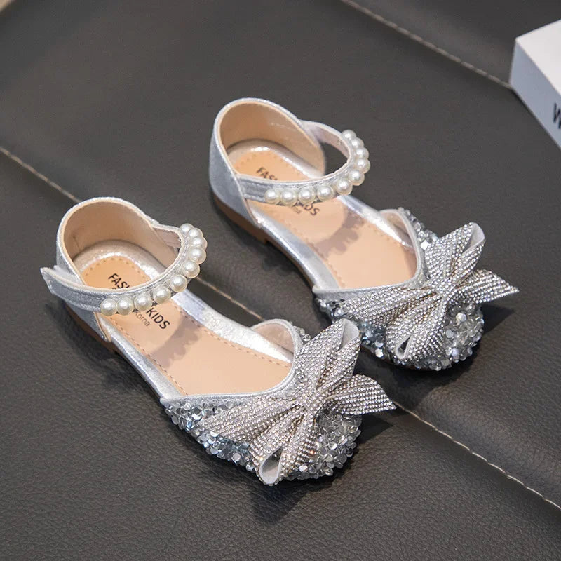 Girls' Shoes New Fashion Soft Princess Shoe for Girl Silver Dance Shoes for party size 21-36