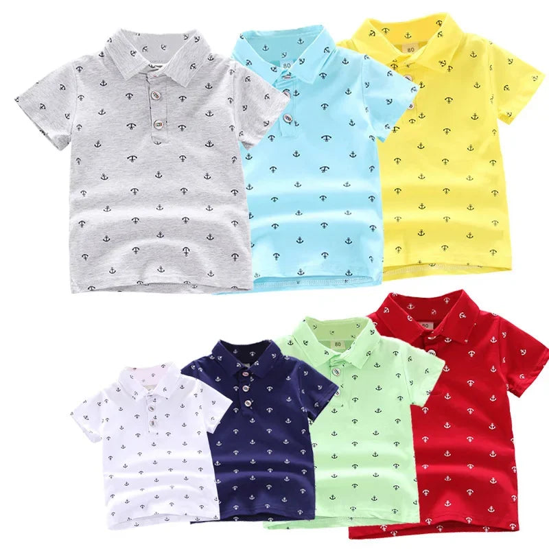 2025 Summer New Boys Fashion Print Short Sleeve Turndown Collar Cotton Shirt Breathable Children Tops Baby Clothes Dropshipping