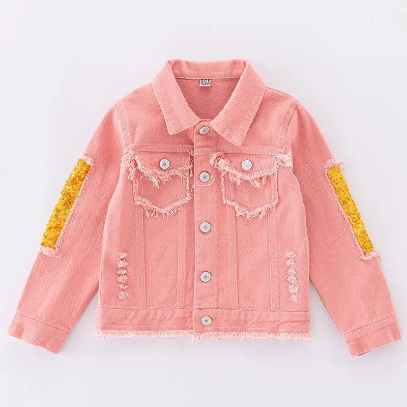 5-12 Years Teen Girls Denim Jacket New Fashion Pink Rainbow Sequins Jean Coat For Girl Spring Autumn Children Outerwear Clothing
