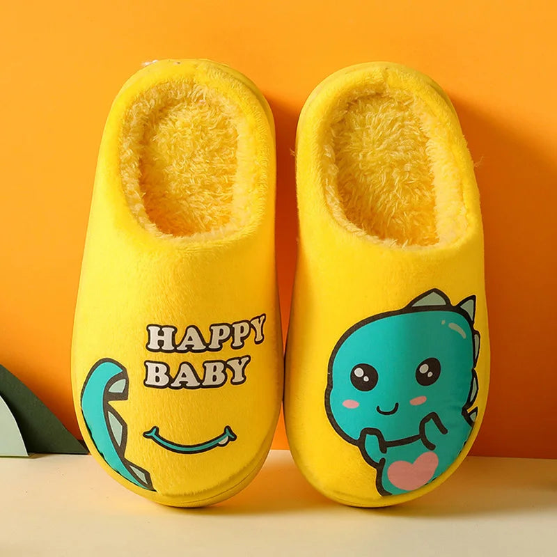 Winter Children‘s Slippers New Kids Slippers Dinosaur Warm Plush Indoor Autumn Non-Slip Soft Plush Slipper For Boys Girls