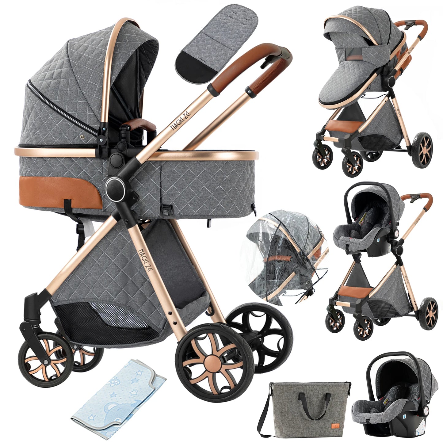 3 in 1 Lightweight Baby Stroller for Newborns Travel Foldable Infant Stroller which can be used as Baby Carriage and Light Cart