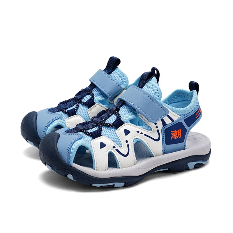 Summer Sport Sandals for Children's 5-16 Years Boys Breathable Anti-Slip Beach Shoes Outdoor Anti-Bump Closed Toe Sandails
