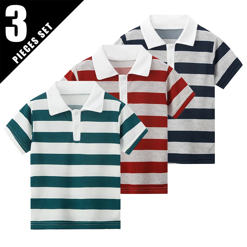 3/1 Pcs Children's Solid Color Basic POLO Shirt Boy Fashion Striped Shirt Casual Joker Prince Fan Short Sleeve Neutral Student T