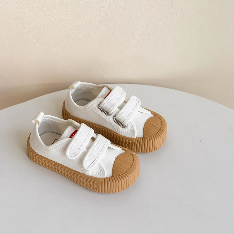 Children Canvas Shoes for Boys and Girls Spring Autumn Hook and Loop Shoes Soft Bottom Breathable Toddler Baby Biscuit Shoes