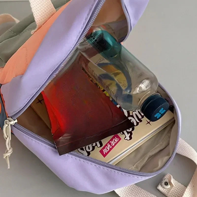 New Children's Casual Fashion Bag Boys and Girls Canvas Two-shoulder Bags Baby Color Matching Quilted Backpack School Bags