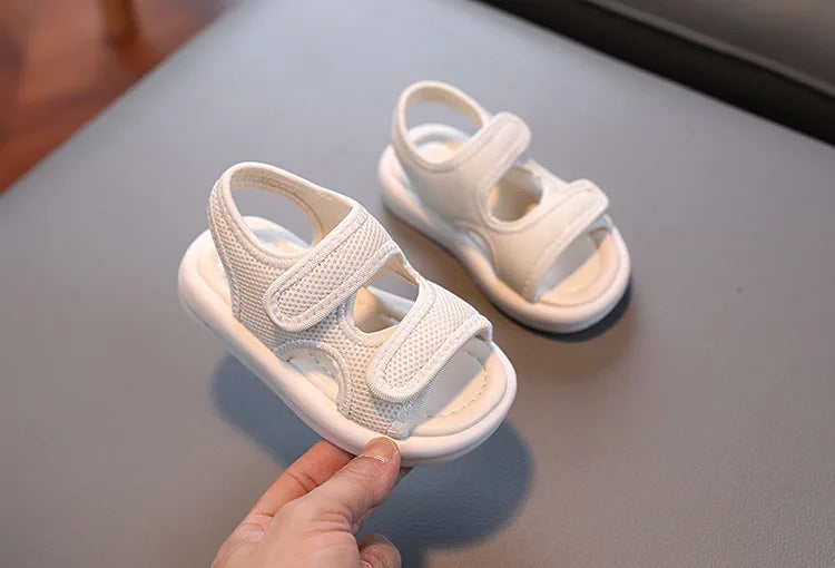 Summer Boys' Fashion Sandals – Breathable White Slip-On Shoes for Toddlers and Kids (Sizes 21–30)