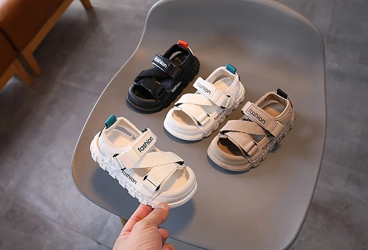 H04172 Summer Boys' Breathable Canvas Sandals – Outdoor Casual Shoes with Nylon Strap Detail for Toddlers and School-Age Children