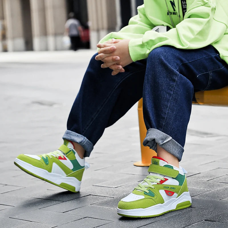 High top shoes children's shoes 2024 autumn new leather children's sports shoes male fashion brand primary school casual shoes